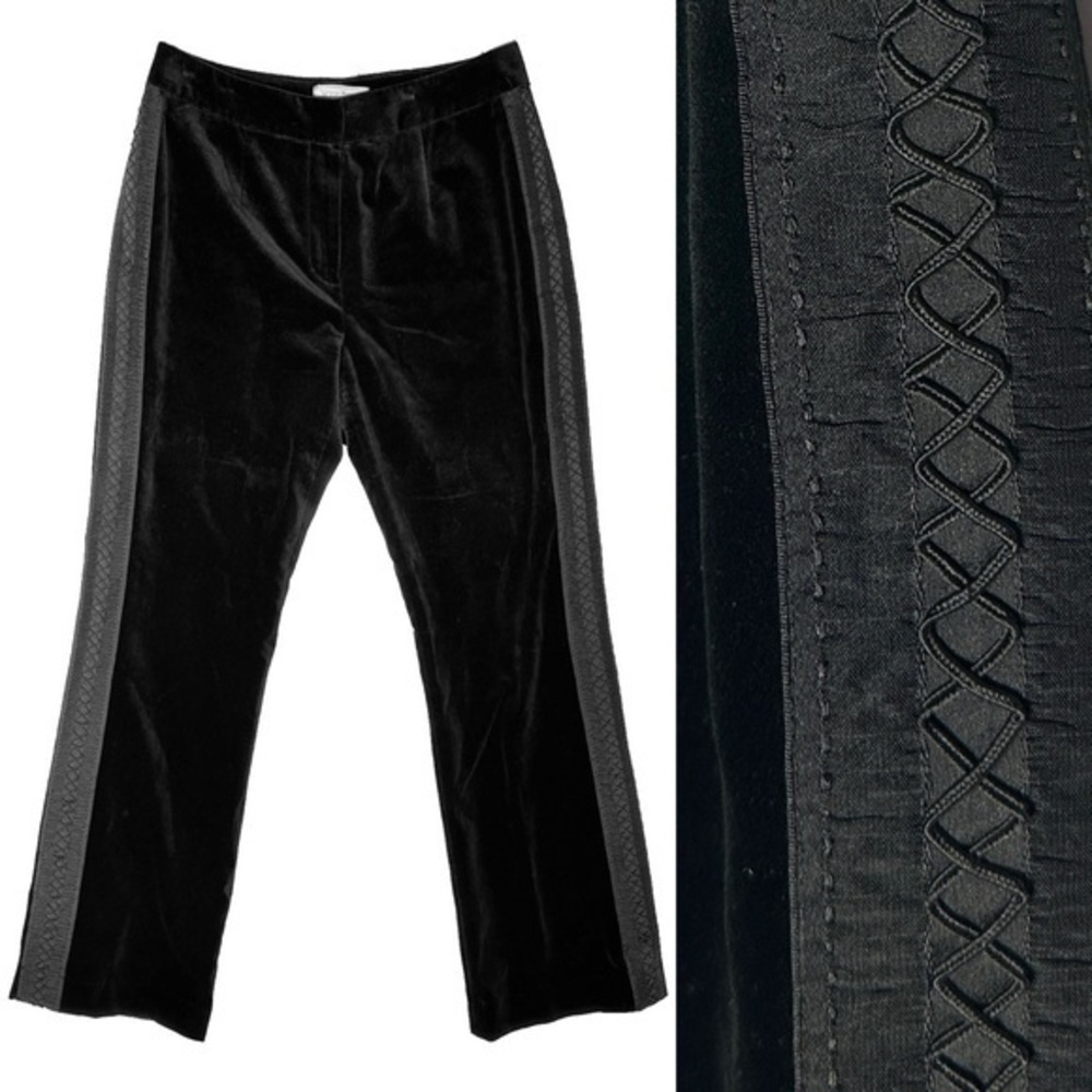 Votre Nom Black Velvet Bootcut Dressy Pants Laced Ribbon Tuxedo Stripe Size 6